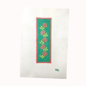 Floral Bookmark Needlepoint Canvas - Stitch Painted 14m - Green Orange Yellow